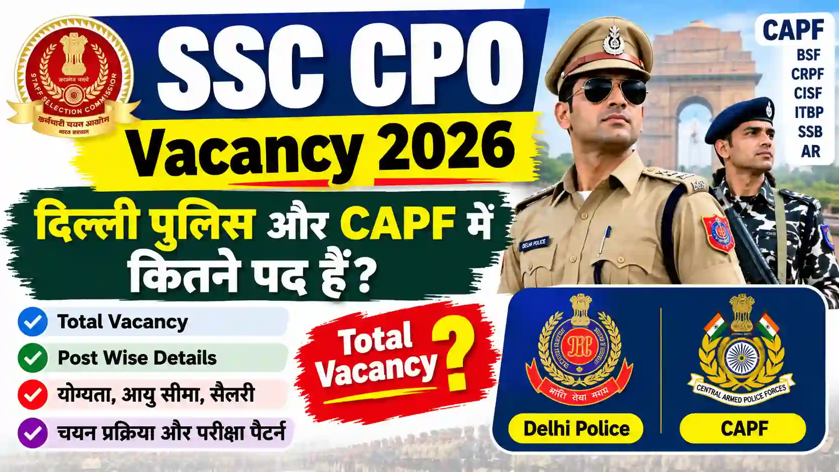 SSC CPO Vacancy 2026: दिल्ली पुलिस और CAPF में कितने पद हैं? जानें Total Vacancy, Post Wise Details और पूरी जानकारी